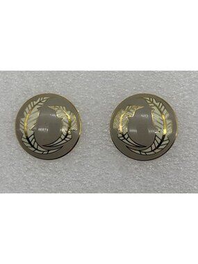 Vintage Laurel Birch Post Earrings Palm Leaves Beige Floral Taupe Enamel, Signed
